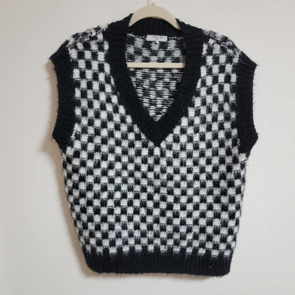 FRNCH Paris Black and White Checkered Sweater Vest